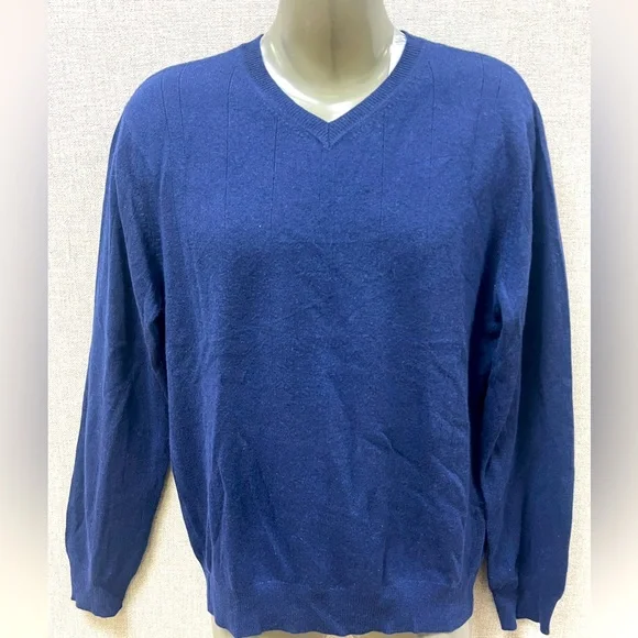 Sweaters Mens Apt Navy Cashmere Vneck Sweater Size